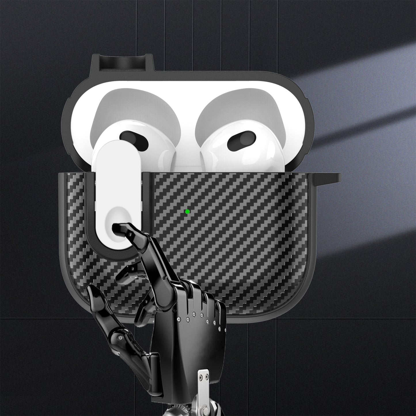 For Apple AirPods 3 TPU+PC Headset Case Buckle Design Carbon Fiber Cover with Anti Lost Hook