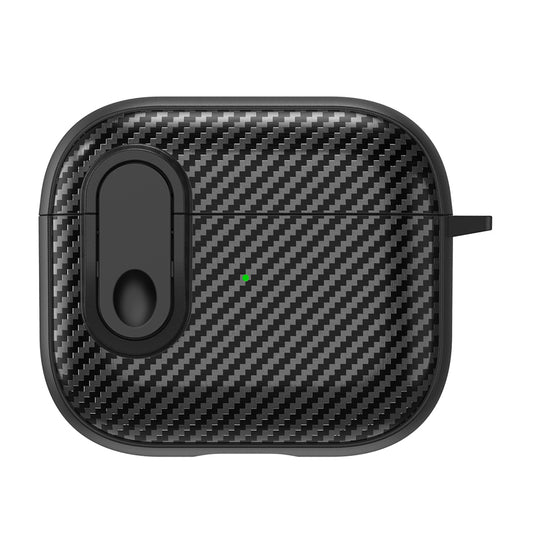 For Apple AirPods 3 TPU+PC Headset Case Buckle Design Carbon Fiber Cover with Anti Lost Hook