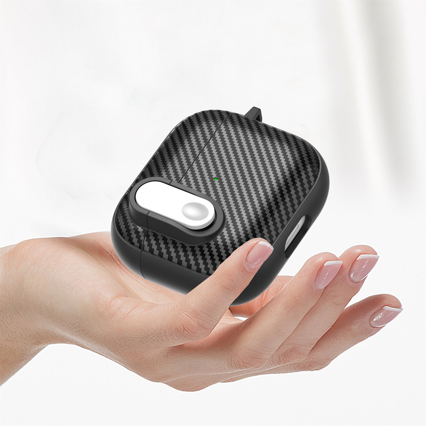 For Apple AirPods 3 TPU+PC Headset Case Buckle Design Carbon Fiber Cover with Anti Lost Hook
