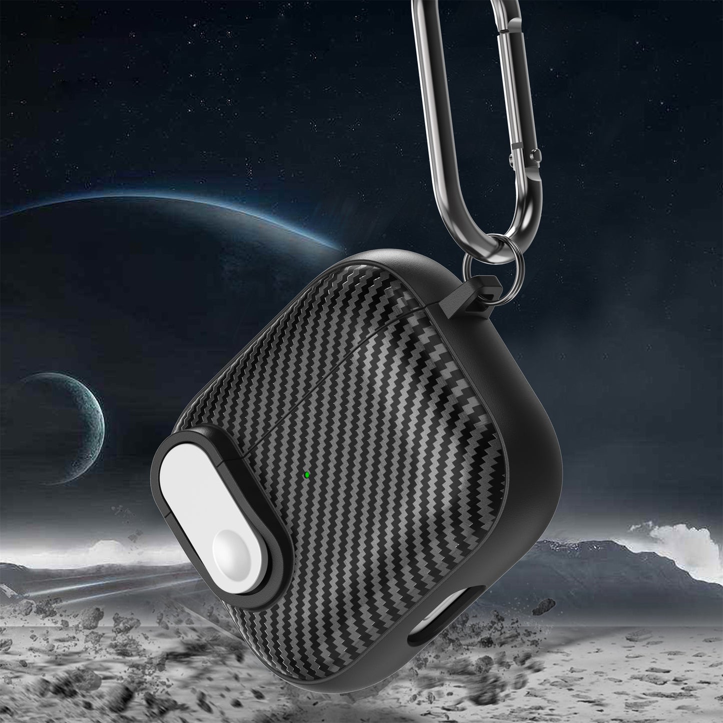 For Apple AirPods 3 TPU+PC Headset Case Buckle Design Carbon Fiber Cover with Anti Lost Hook