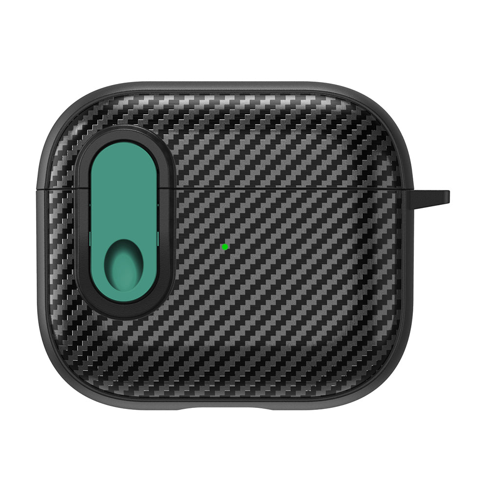 For Apple AirPods 3 TPU+PC Headset Case Buckle Design Carbon Fiber Cover with Anti Lost Hook