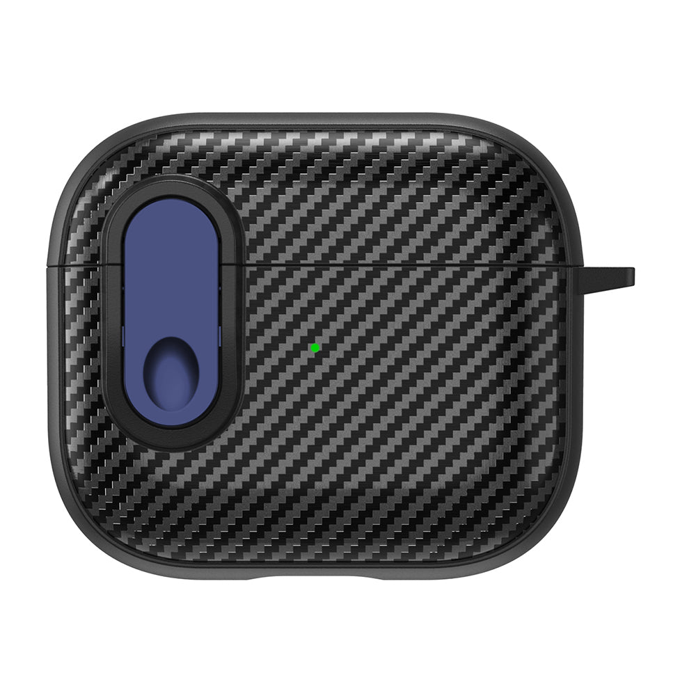 For Apple AirPods 3 TPU+PC Headset Case Buckle Design Carbon Fiber Cover with Anti Lost Hook