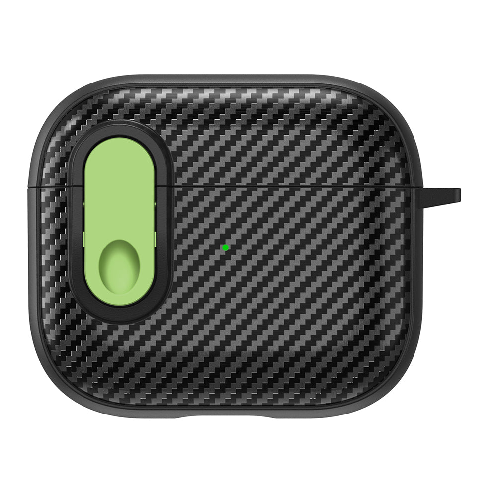 For Apple AirPods 3 TPU+PC Headset Case Buckle Design Carbon Fiber Cover with Anti Lost Hook
