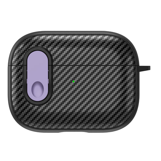 For AirPods Pro 2 Colorful Buckle Earphone Case Carbon Fiber TPU+PC Protective Cover with Keychain