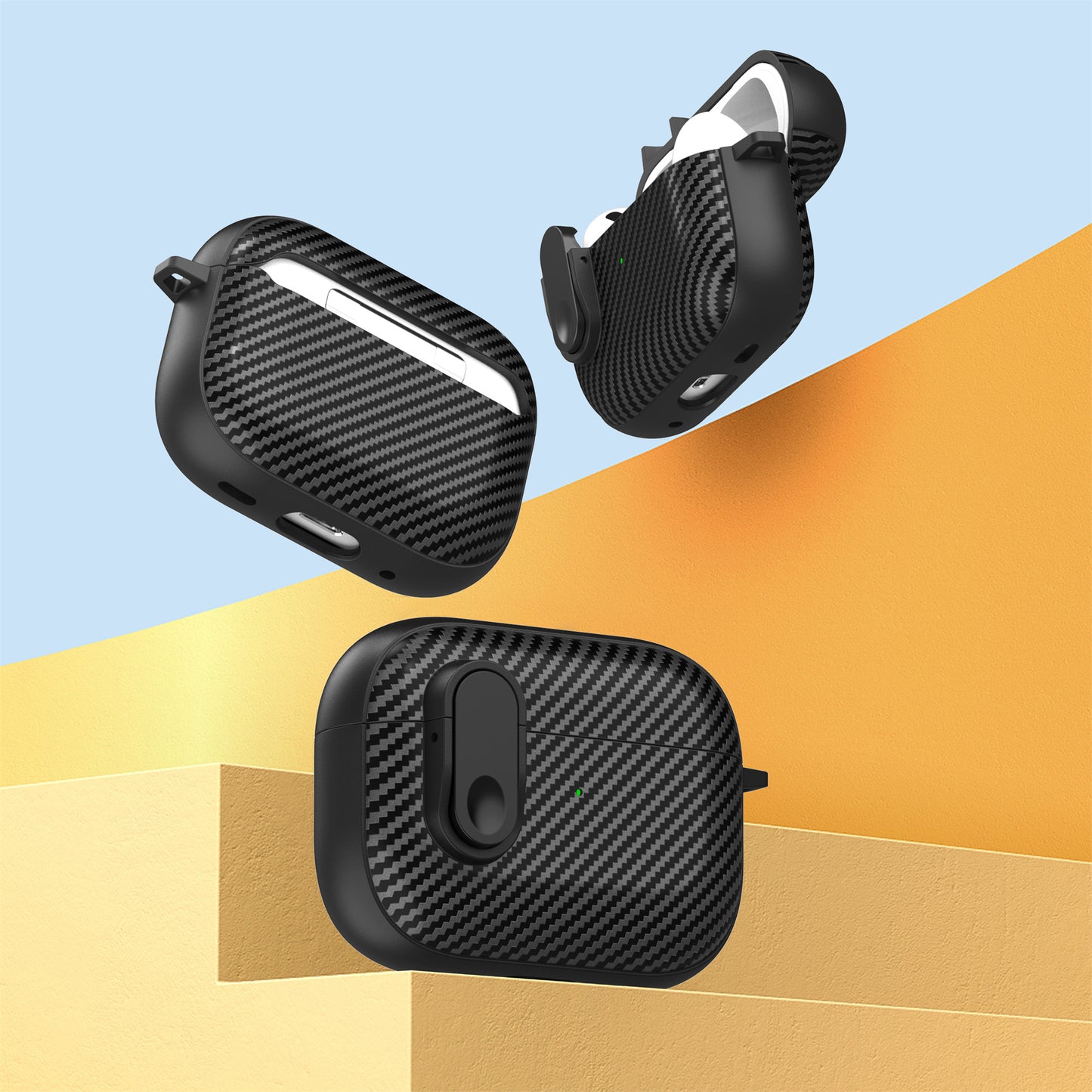 For Apple AirPods Pro Wireless Earbuds Case Carbon Fiber TPU+PC Colorful Buckle Cover with Keychain