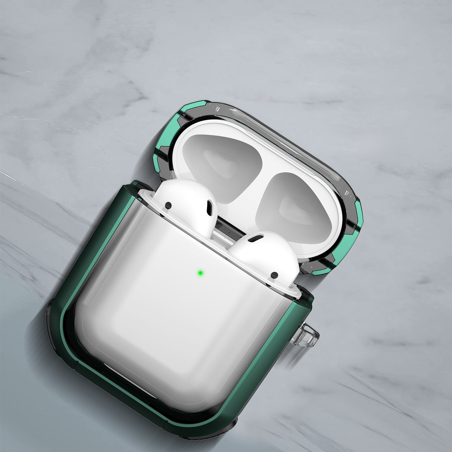 Earphone Case for Apple AirPods with Charging Case (2016) / (2019) / AirPods with Wireless Charging Case (2019) PC+TPU Clear Cover with Carabiner