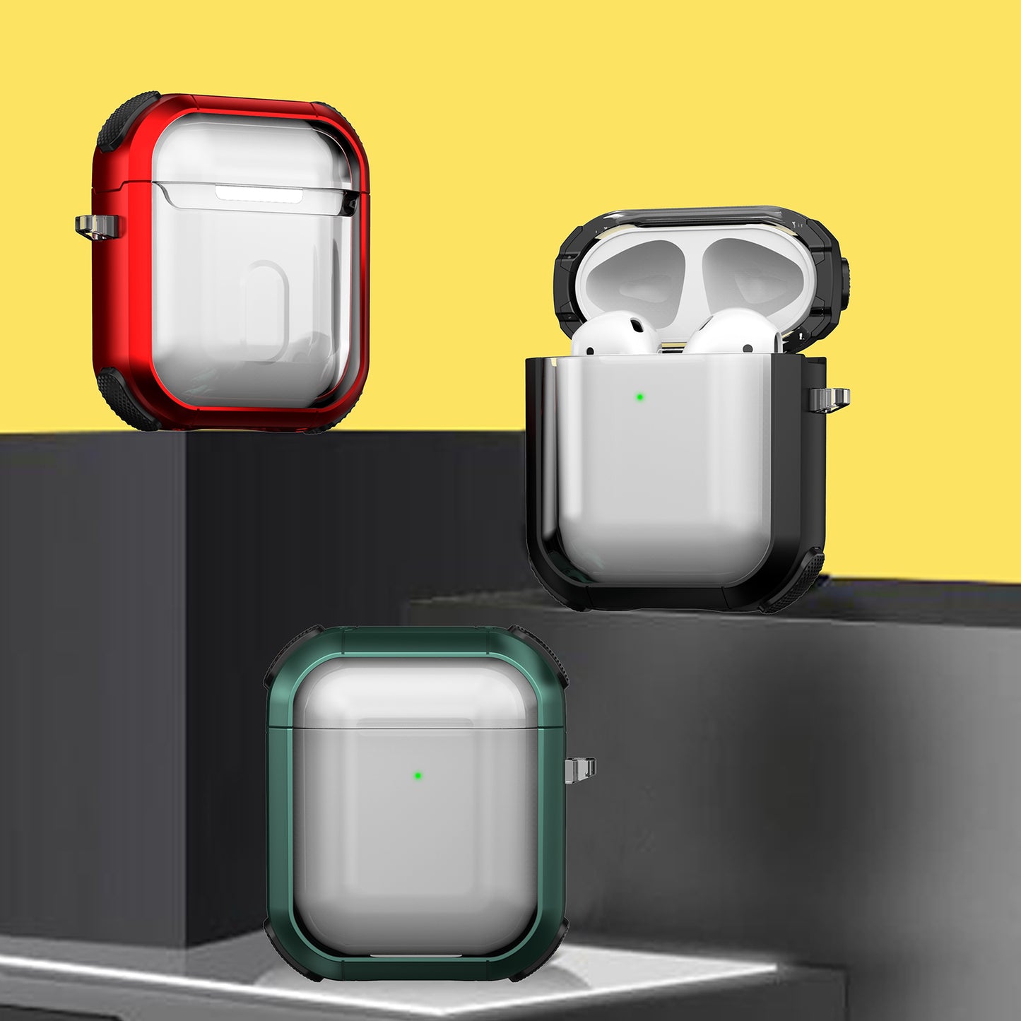 Earphone Case for Apple AirPods with Charging Case (2016) / (2019) / AirPods with Wireless Charging Case (2019) PC+TPU Clear Cover with Carabiner