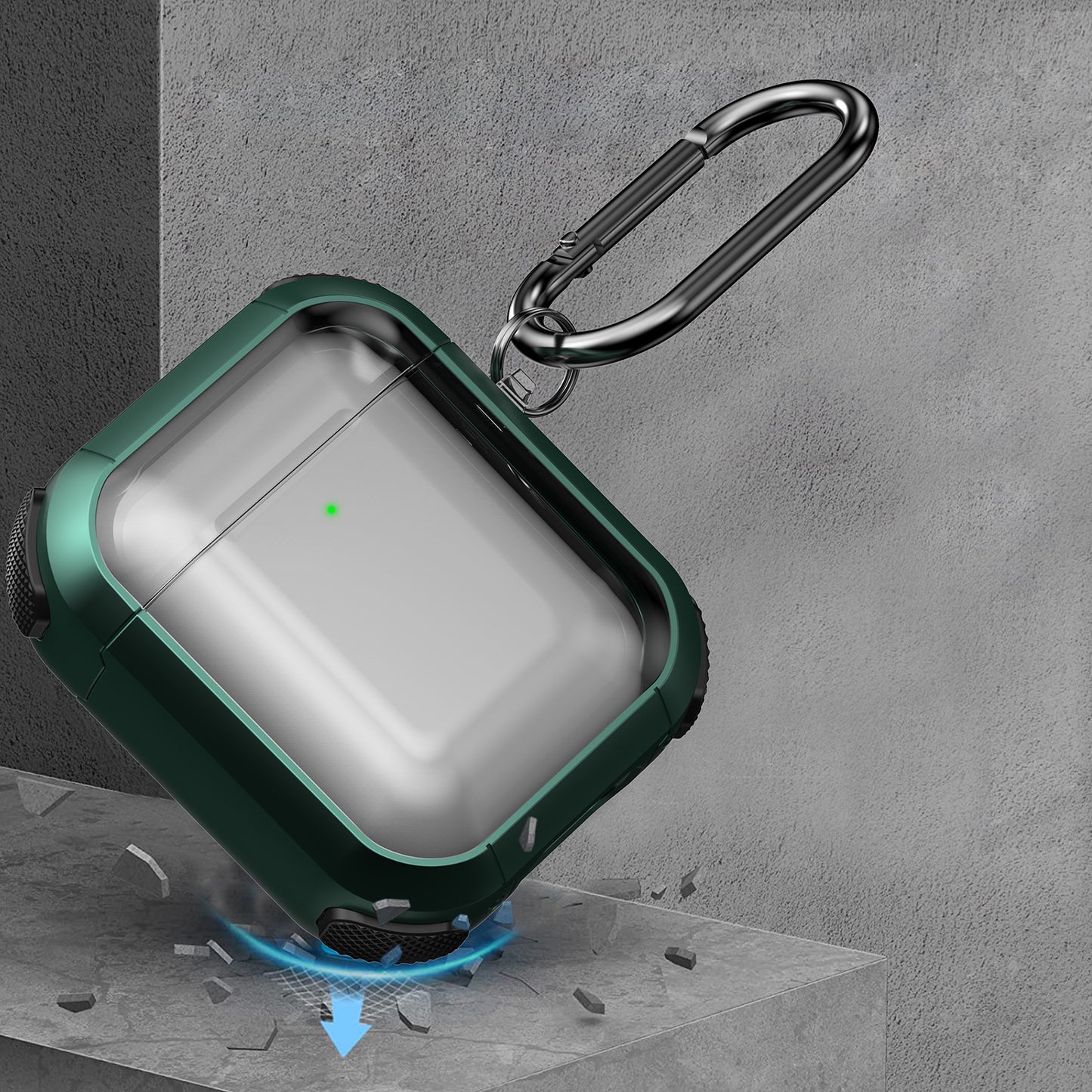 Earphone Case for Apple AirPods with Charging Case (2016) / (2019) / AirPods with Wireless Charging Case (2019) PC+TPU Clear Cover with Carabiner