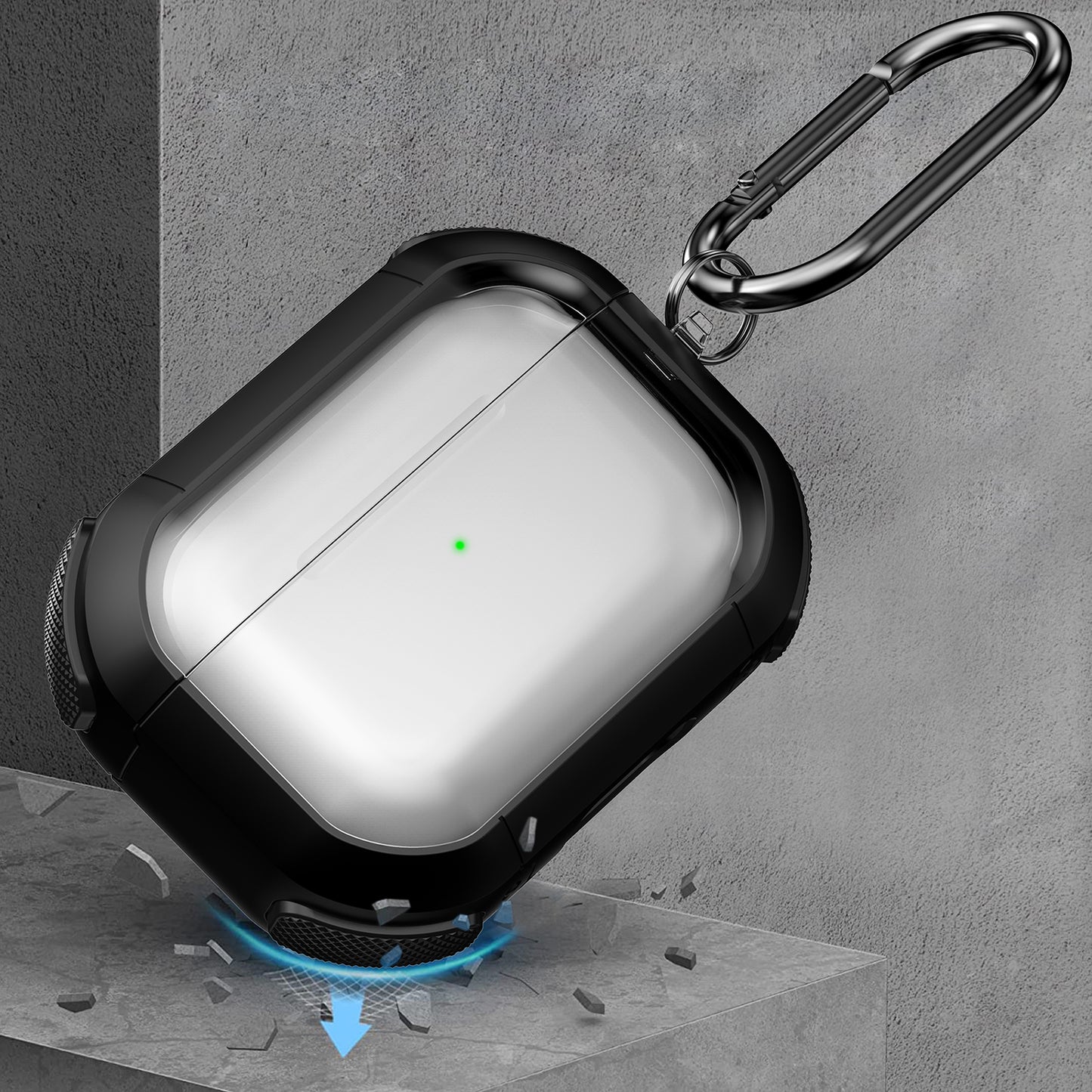 For Apple AirPods Pro Bluetooth Earphone Case Transparent PC+TPU Earbud Cover with Carabiner