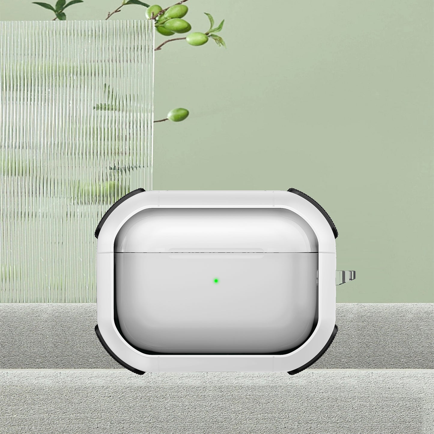 For Apple AirPods Pro 2 PC+TPU Earphone Case Bluetooth Earbud Transparent Anti-drop Cover with Carabiner