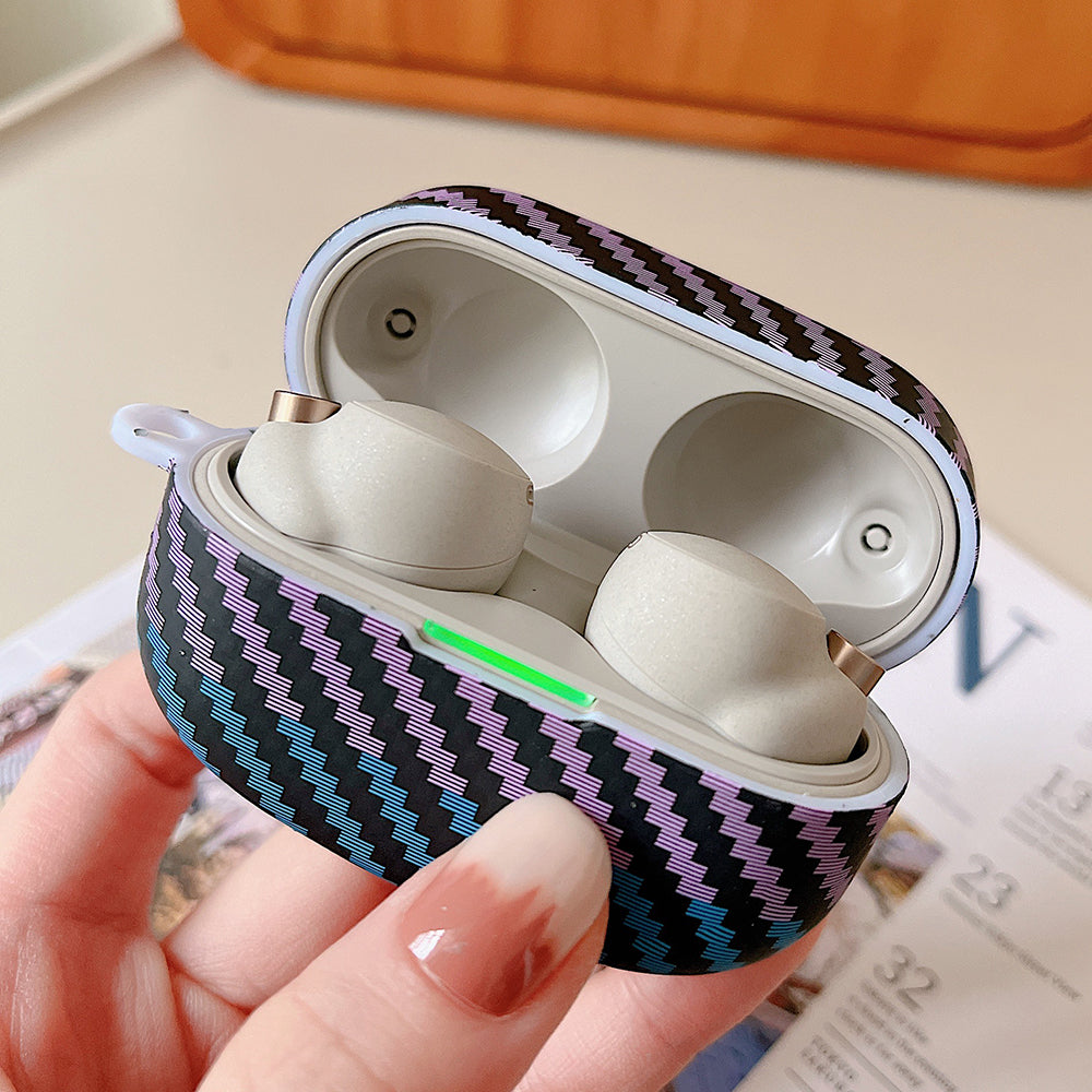 For Sony WF-1000XM4 Earphone Case Carbon Fiber Texture Bi-color Earbud Drop-proof Hard PC Cover