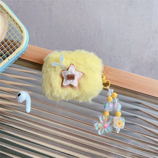 For Apple AirPods Pro Earphone Case Star Design Fluffy Plush Bluetooth Earbud Cover with Pendant