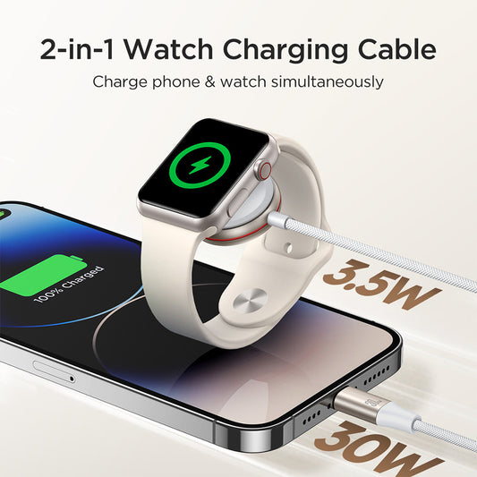 JOYROOM S-IW012 2 in 1 1.5m USB-C to Watch Magnetic Charger + 1.5m PD 30W Fast Charging Cable for Apple Watch / iPhone / iPad