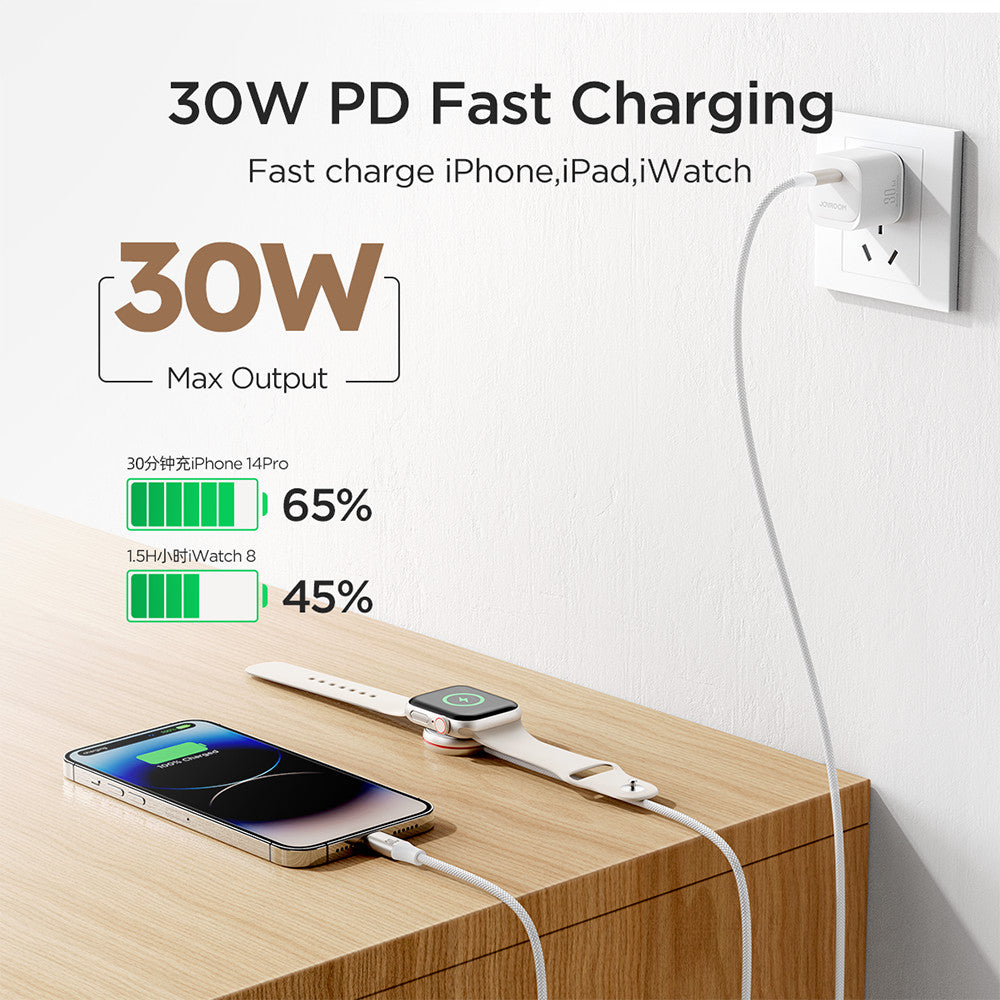 JOYROOM S-IW012 2 in 1 1.5m USB-C to Watch Magnetic Charger + 1.5m PD 30W Fast Charging Cable for Apple Watch / iPhone / iPad