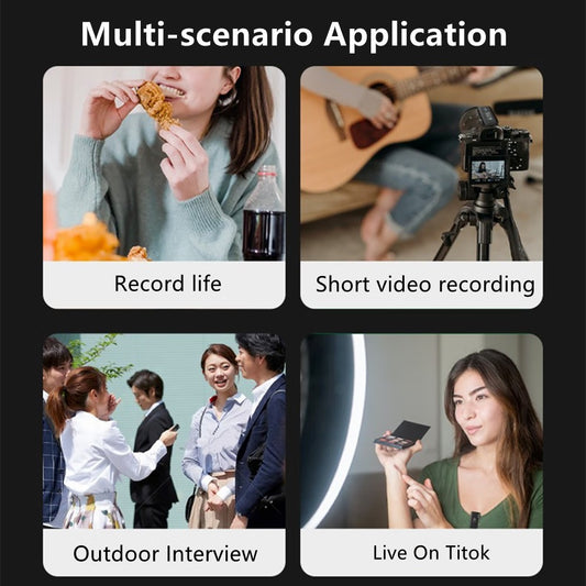 Wireless Lavalier Microphone Portable Mini Collar Clip Mic Set 2 Transmitter + Receiver with Charging Case