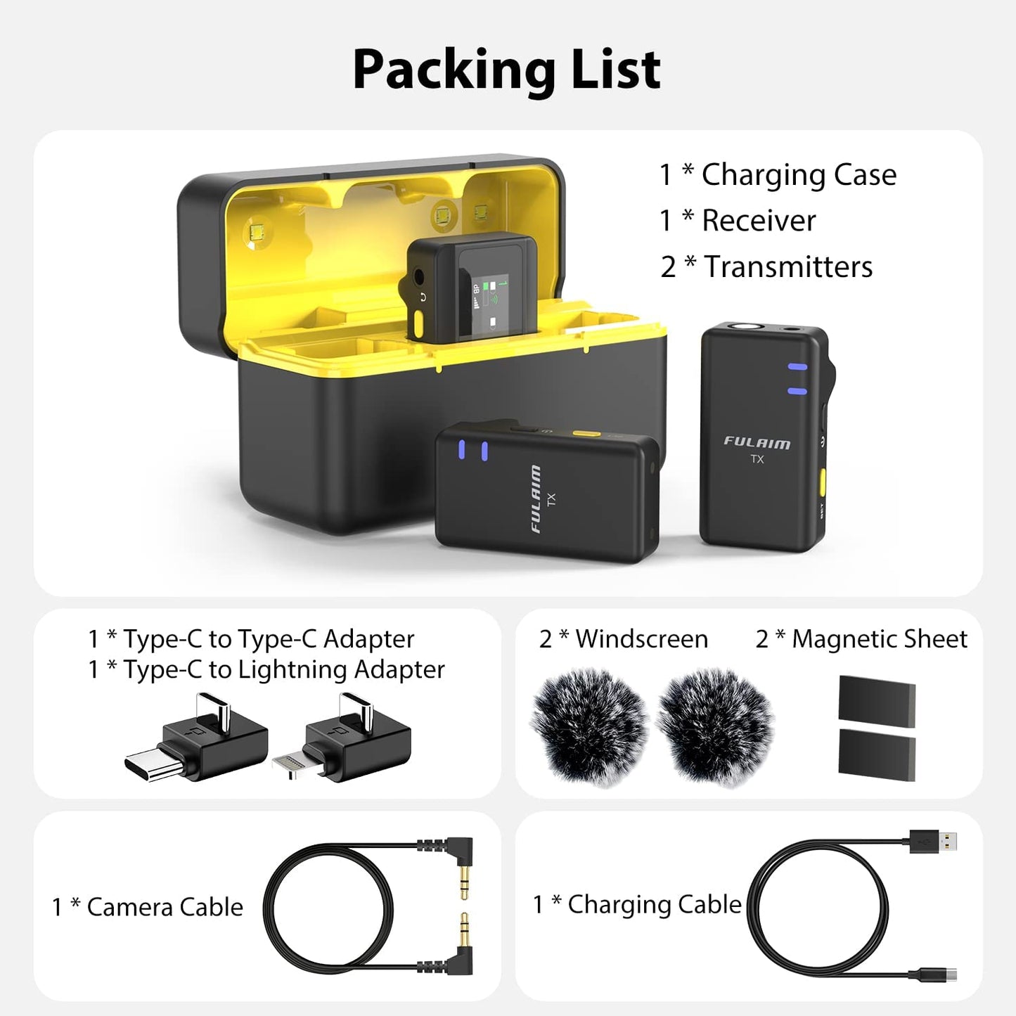 Wireless Lavalier Microphone Portable Mini Collar Clip Mic Set 2 Transmitter + Receiver with Charging Case