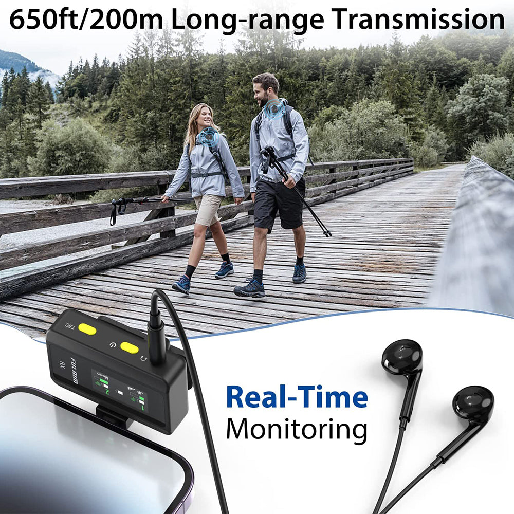 Wireless Lavalier Microphone Portable Mini Collar Clip Mic Set 2 Transmitter + Receiver with Charging Case