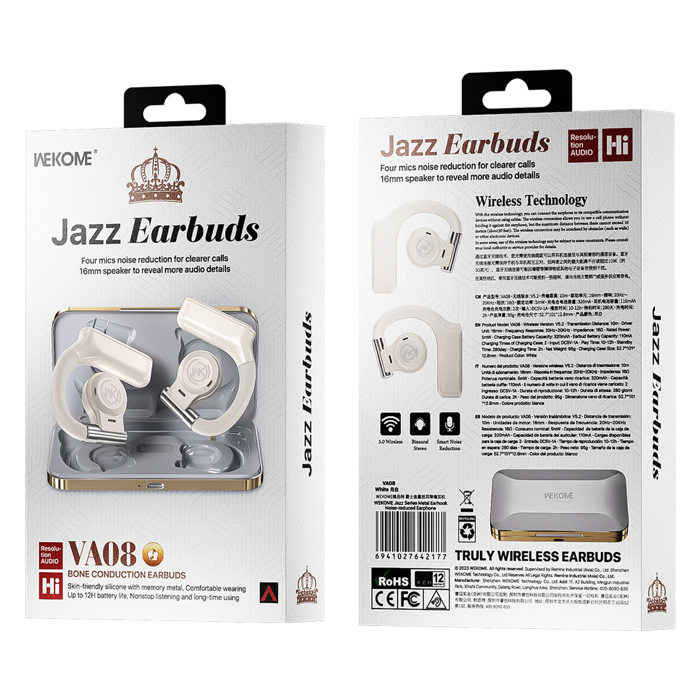 WEKOME VA08 Wireless Bluetooth Headset TWS Noise Reduction Jazz Earbuds Bone Connection Headphones