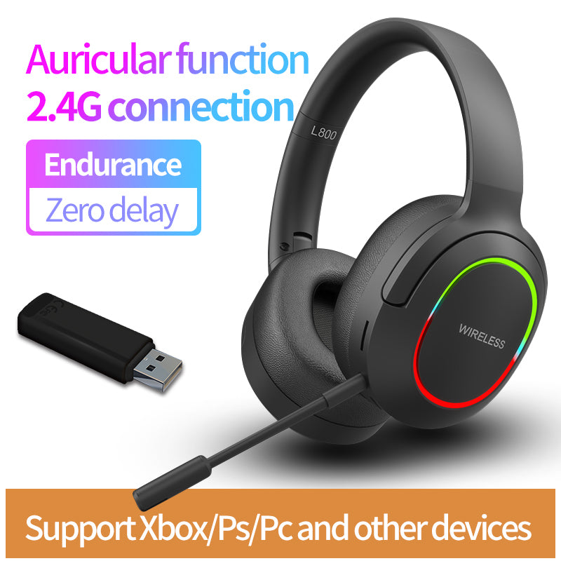 L800 2.4G Wireless / Bluetooth 5.1 Over-ear Headset LED Light Low Latency E-sports Gaming Headphone