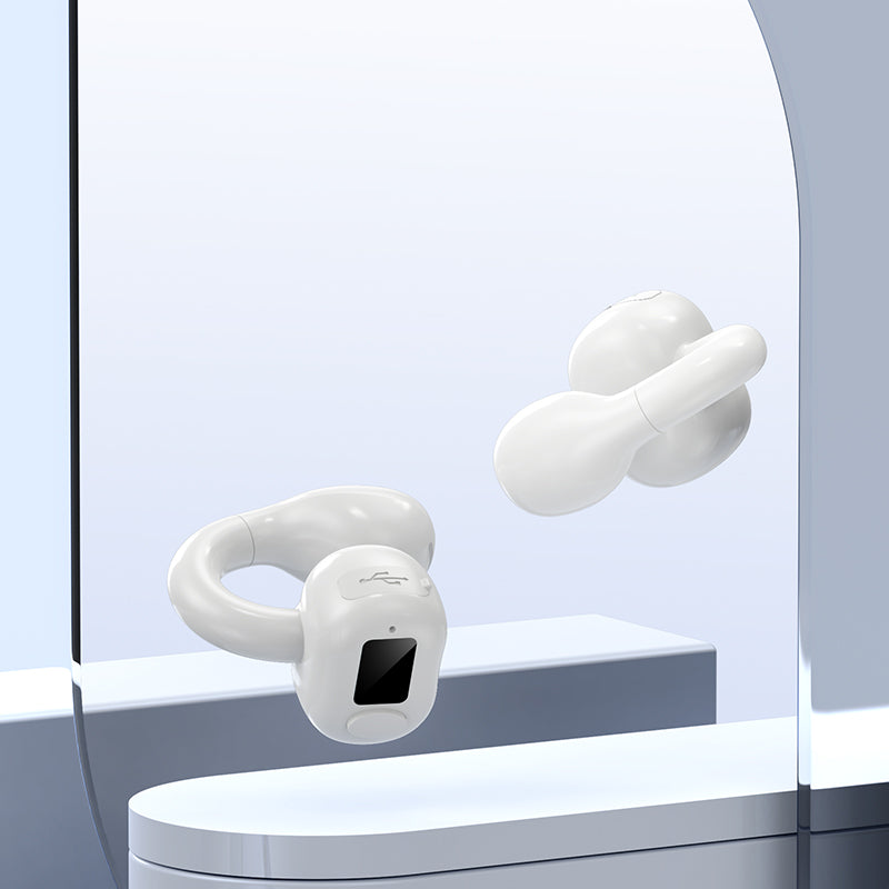 M10 Digital Display Clip-on Bluetooth Earphone HiFi Sound Single Ear Bendable Headphone