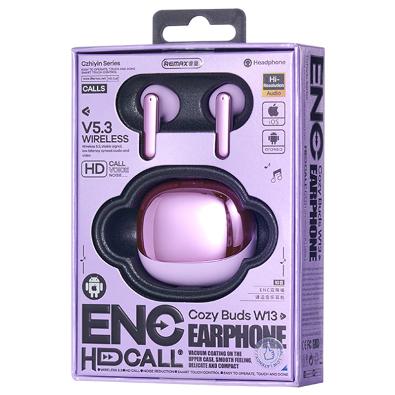 REMAX CozyBuds W13 ANC+ENC Dual Noise-Cancelling Music Headphones Wireless Headset with 250mAh Charging Case