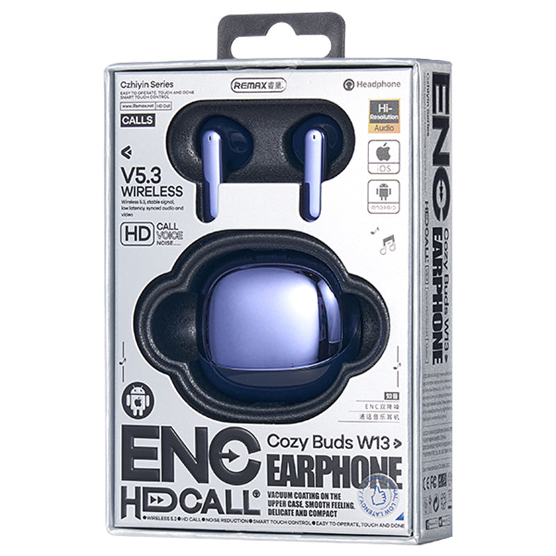 REMAX CozyBuds W13 ANC+ENC Dual Noise-Cancelling Music Headphones Wireless Headset with 250mAh Charging Case