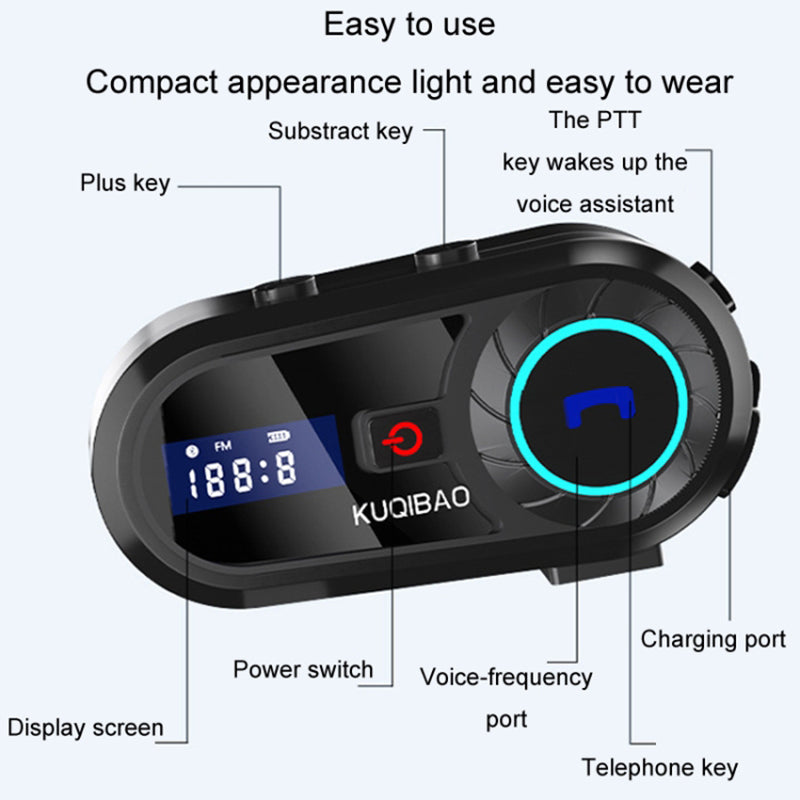 KUQIBAO Helmet Bluetooth Headset Motorcycle Intercom Waterproof Headphone (with Soft Microphone)