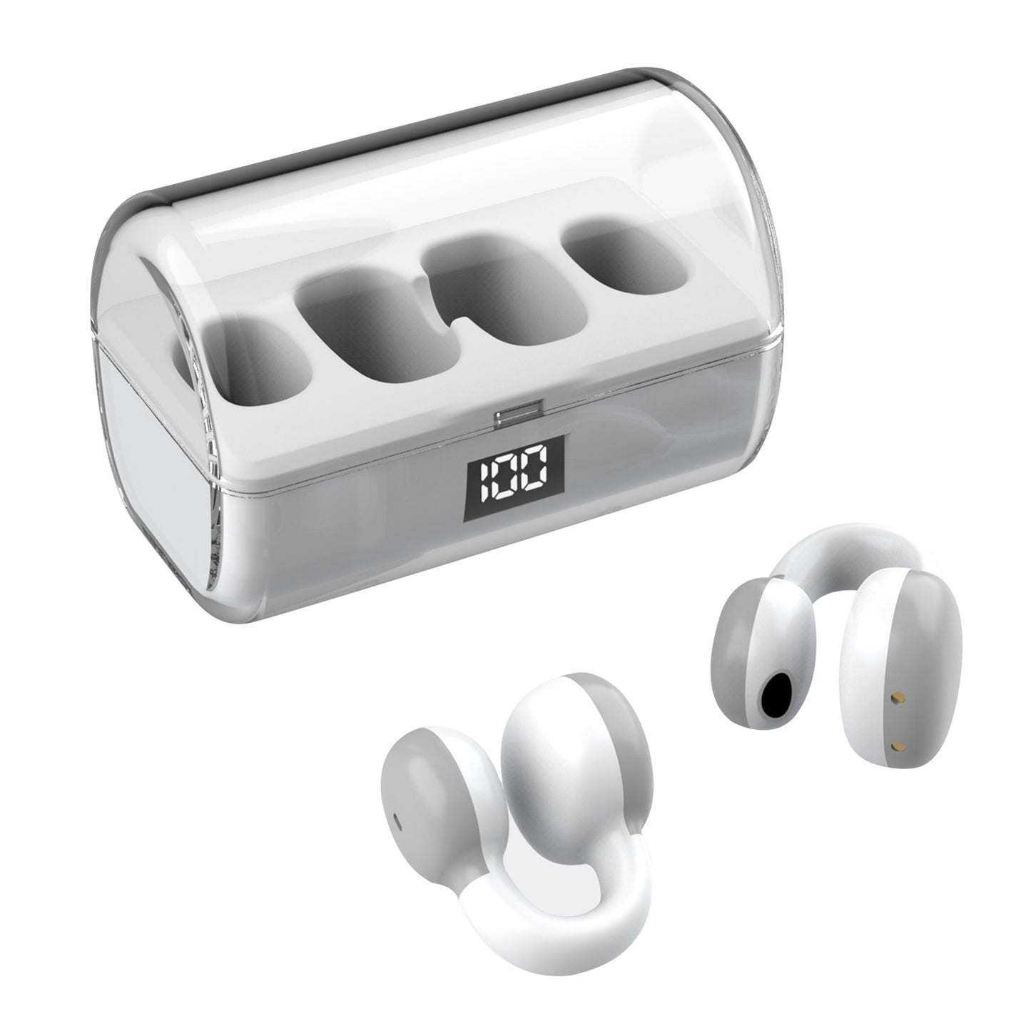 FK8 Bone Conduction Bluetooth Earphones Ear Clip Headphones with Digital Display Charging Case