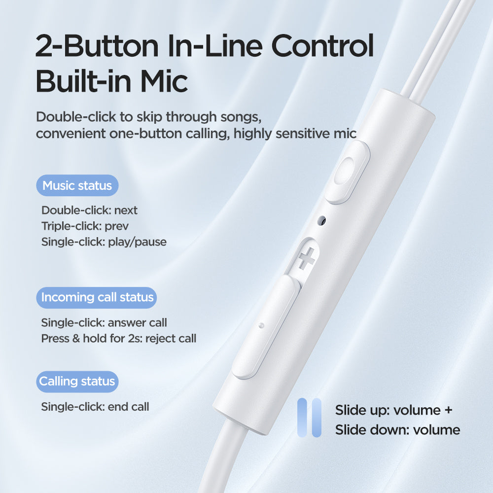JOYROOM EW07 Half-In-Ear 3.5mm AUX Headphone Built-in Mic Volume Control Stereo Sound Wired Earphone