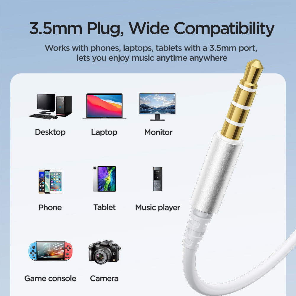 JOYROOM EW07 Half-In-Ear 3.5mm AUX Headphone Built-in Mic Volume Control Stereo Sound Wired Earphone