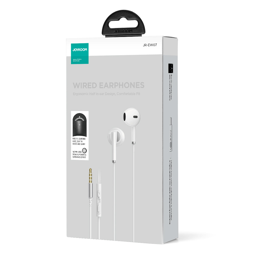 JOYROOM EW07 Half-In-Ear 3.5mm AUX Headphone Built-in Mic Volume Control Stereo Sound Wired Earphone