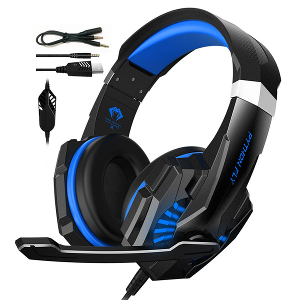 PYTHON FLY G9000mini 3.5mm+USB Wired Ergonomic Over-Ear E-sports Headphone Noise Cancellation Gaming Headset with LED Light