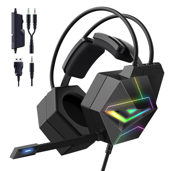 ONIKUMA X20 RGB Over-Ear Headphone 3.5mm Wired Gaming Headset with Noise-Cancelling Mic