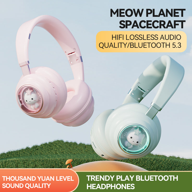 KE-30 Cat Space Capsule Design Wireless Headset RGB Colorful Light Gaming Bluetooth Headphone