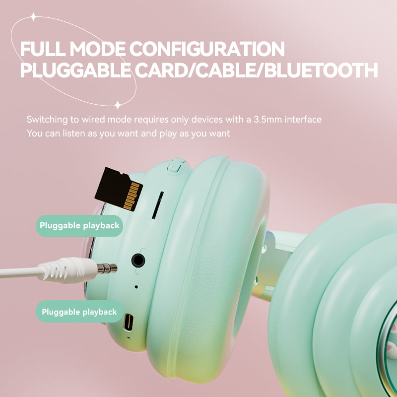 KE-30 Cat Space Capsule Design Wireless Headset RGB Colorful Light Gaming Bluetooth Headphone