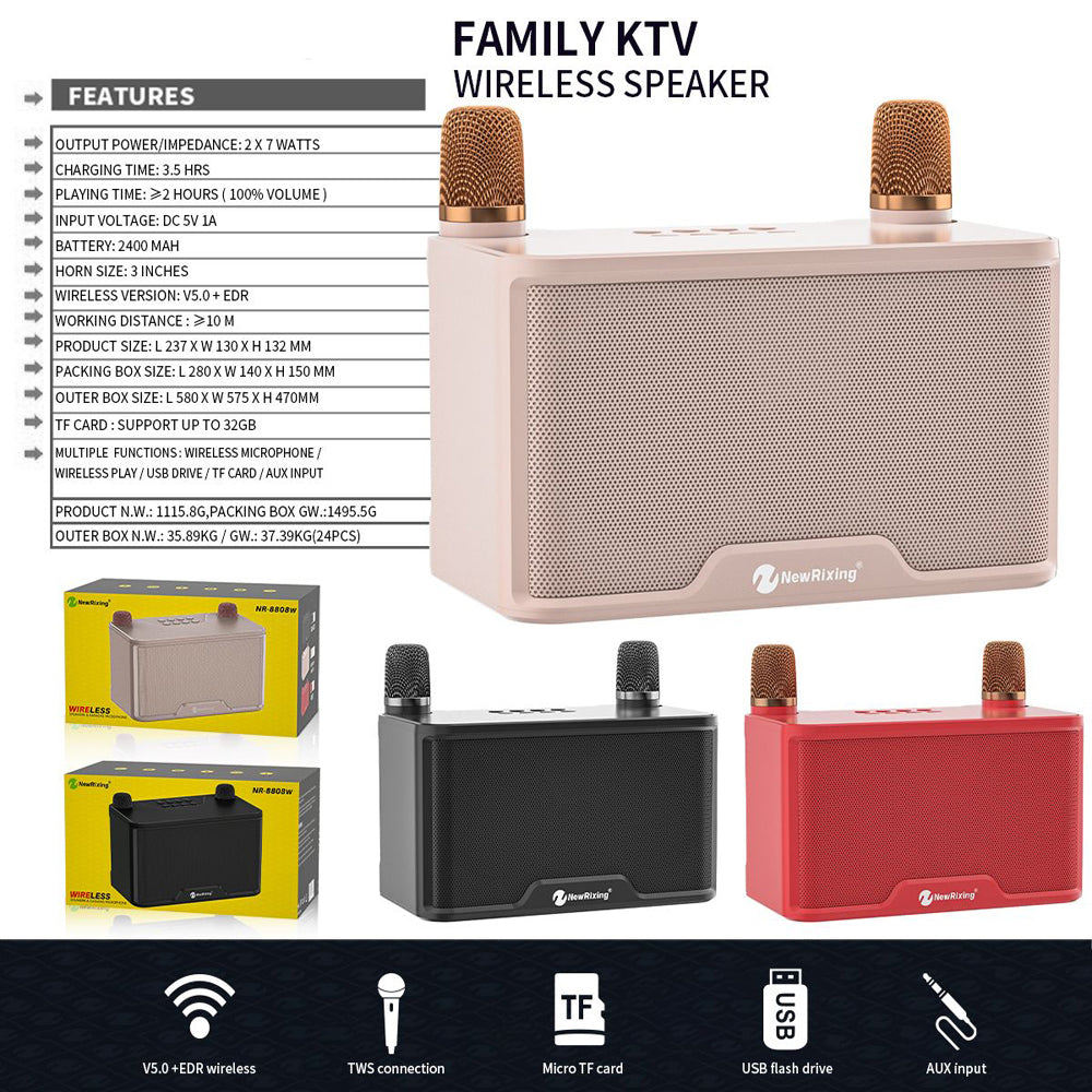 NEWRIXING NR8088W Wireless Bluetooth Speaker with 2 Microphone TWS Sound Amplifier Music Player