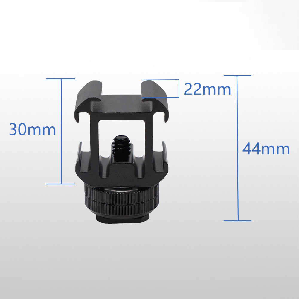 E039 Aluminum Alloy Three Head Cold Shoe Mount Adapter Expansion Bracket with Dual Screw Base