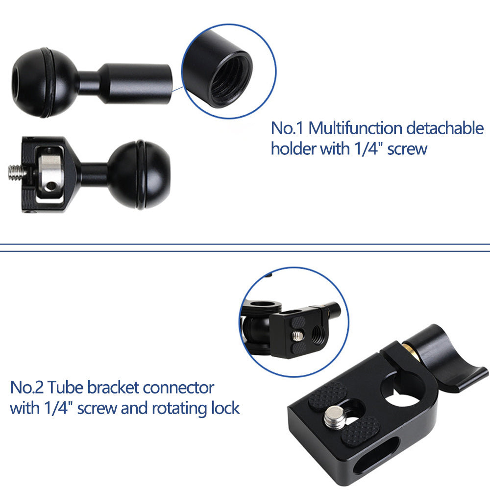 H029 Multi-Functional Rotating Ball Mount Adapter LED Monitor Clip Magic Arm 1 / 4 to 15mm Tube Converter Camera Accessories