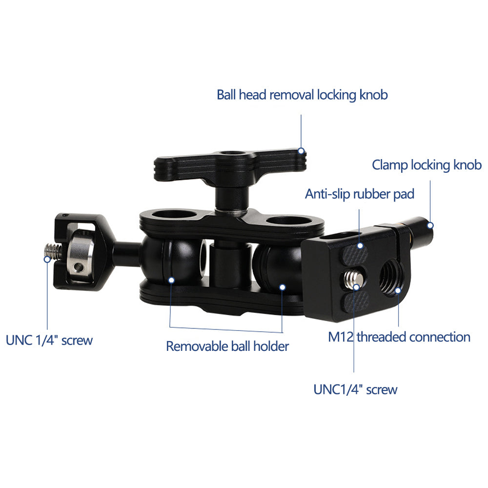H029 Multi-Functional Rotating Ball Mount Adapter LED Monitor Clip Magic Arm 1 / 4 to 15mm Tube Converter Camera Accessories