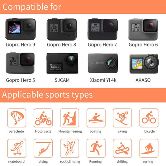 For GoPro Hero 11 / 10 / 9 / 8 / 7 / 6 / 5 / 4 / 3+ Chest Strap Belt 5-in-1 Body Harness Mount Set with 1 / 4 Adapter, Clip, Long Screw