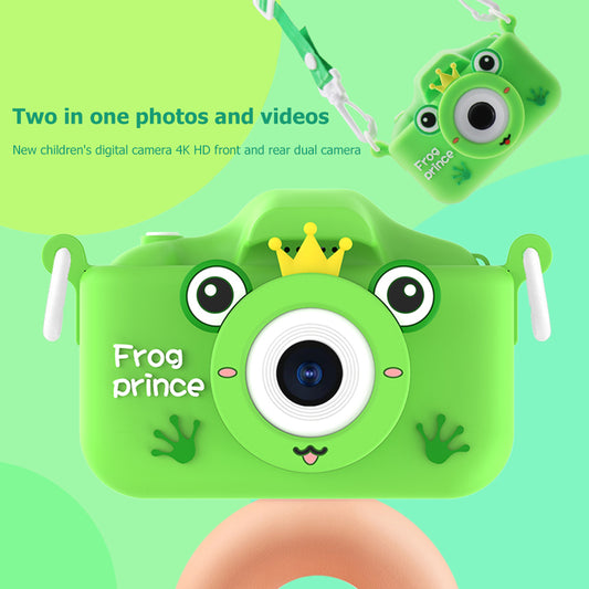 X9S 2-inch LCD Screen 4K Dual Lens Children Camera Cute Frog Kids Anti-Drop Digital Camera with Shouder Strap