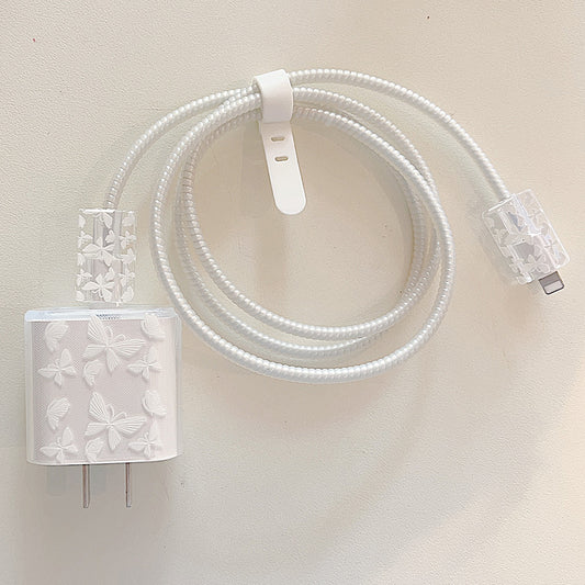 Transparent TPU Case for iPhone 18W / 20W Charger Adapter Protector Set with Charging Cable Connector Cover