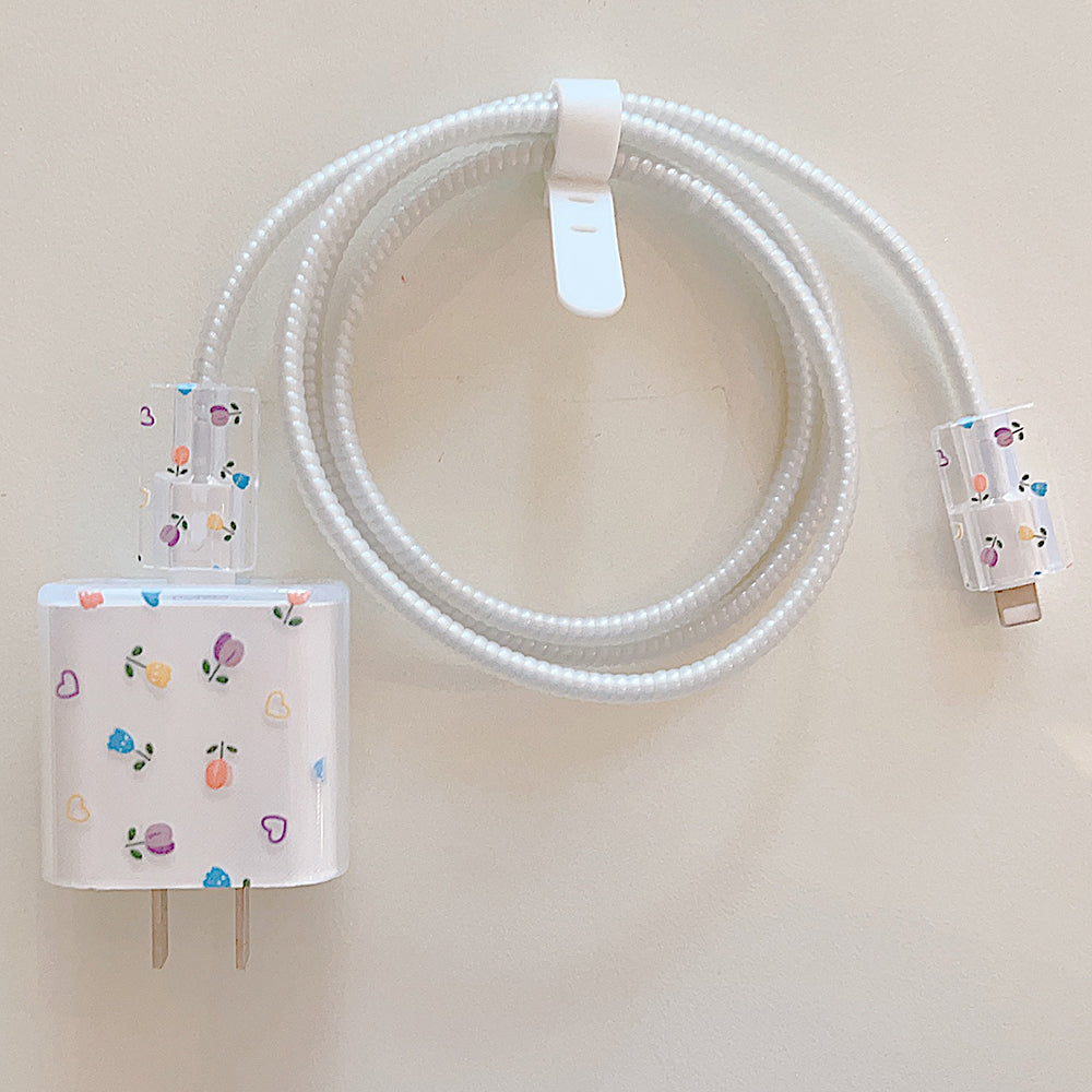 Transparent TPU Case for iPhone 18W / 20W Charger Adapter Protector Set with Charging Cable Connector Cover