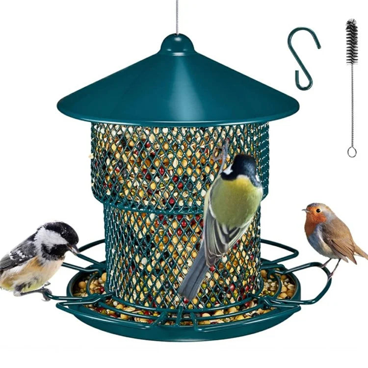Hanging Bird Feeder Small Green with Hook and Cleaning Brush for Outdoor Use