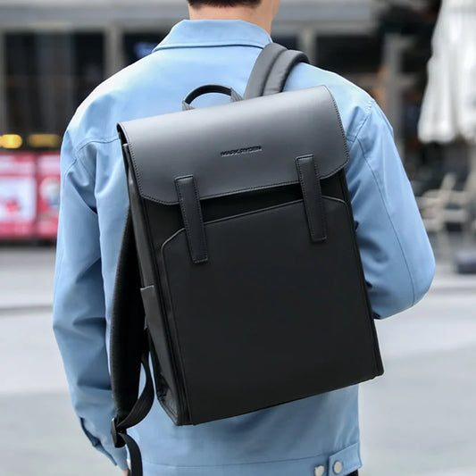 MARK RYDEN MR6602 Men Travel Backpack Leather + Oxford Cloth Large Capacity Laptop Storage Daypack