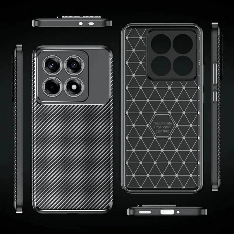 For Xiaomi 14T Pro Case Carbon Fiber Texture TPU Phone Cover Heat Dissipation