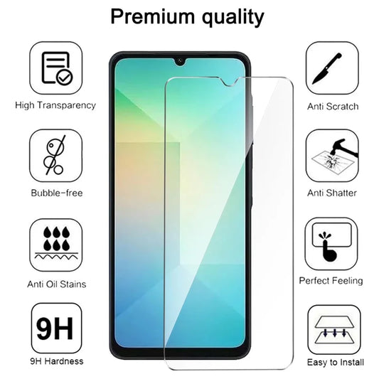 For Samsung Galaxy A06 Case TPU Clear Phone Cover + 3PCS Tempered Glass Screen Film 2.5D Arc Edge