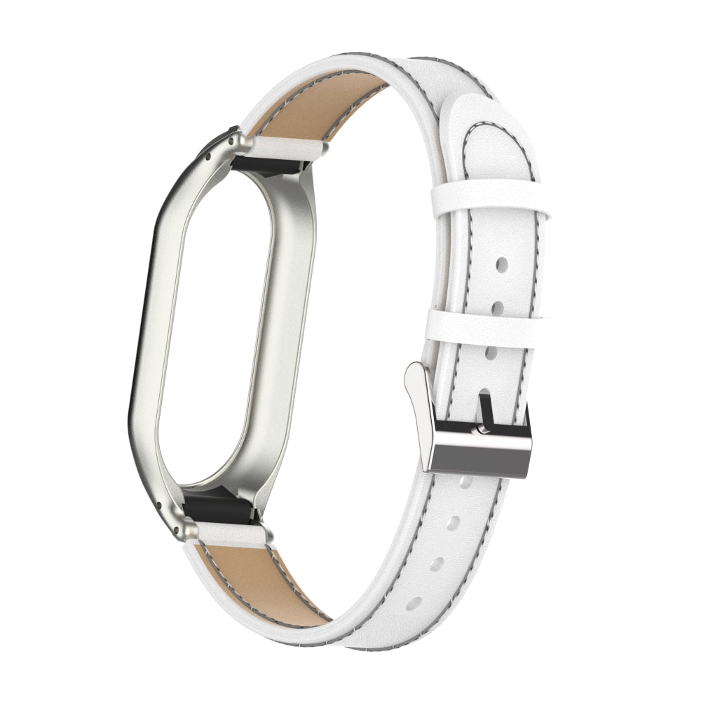 For Xiaomi Smart Band 8 Stitching Microfiber Leather Watch Band Replacement Strap with Metal Frame Case