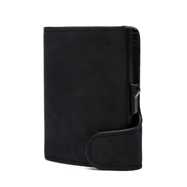 Anti-theft Card Holder Crazy Horse Texture PU Leather Pop Up Wallet Aluminium Alloy Business Card Case