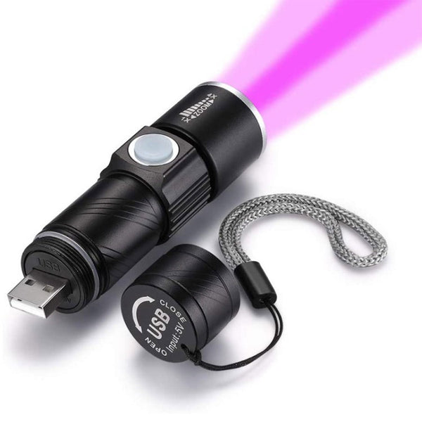 UV Flashlight USB Rechargeable 395nm Rechargeable LED Ultraviolet Light Detector